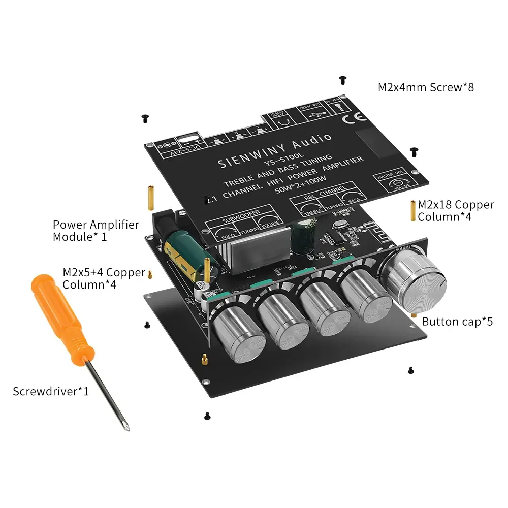 YS-S100L 50W*2+100W 2.1 Subwoofer Amplifier Board 3 Channel CS8673E Bluetooth 5.1 DIY Home Audio Stereo Subwoofer Amplifier Boar