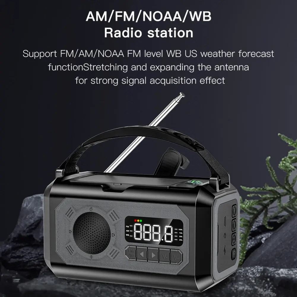 12000mAh AM/FM/NOAA Weather Radio with 2 Solar Panels Solar Hand Crank Portable Emergency Radio Reading Lamp for Outdoor Camping