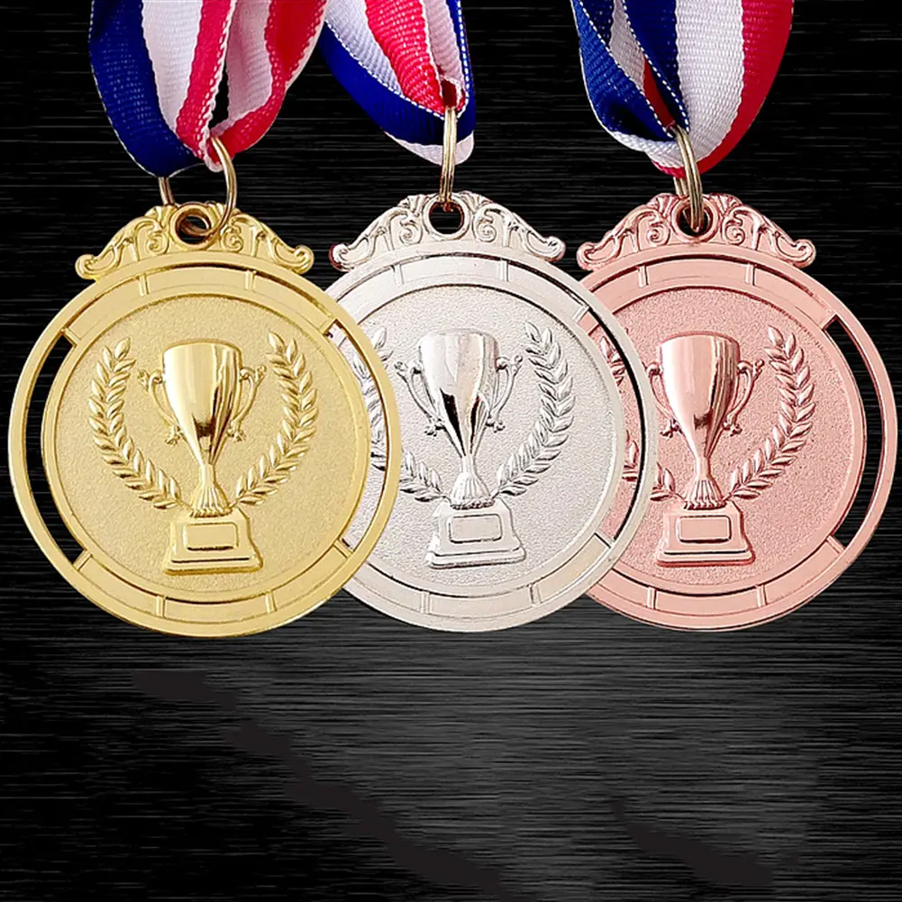 10-50pcs 2 Inches Gold Silver Bronze Award Medal with Neck Ribbon 1st 2nd 3rd Prize Medal Round for Competitions Party