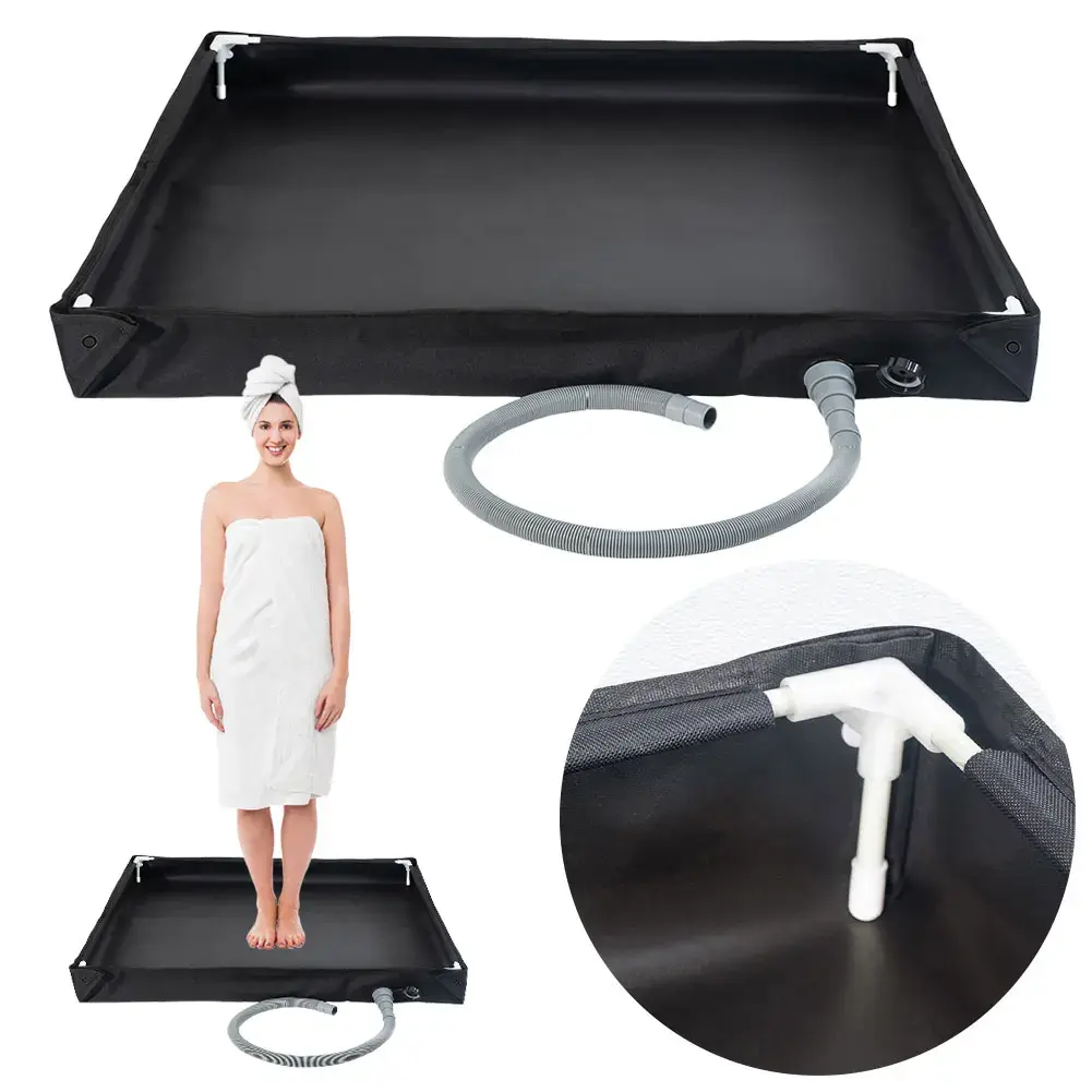 Portable Shower Base with Drain Hose Outdoor Tent Shower Tray Foldable Shower Pan for RV Outdoor Camping Shower Beach Pet Bath