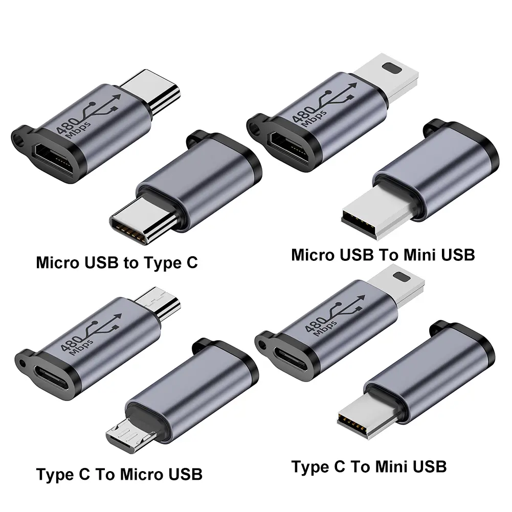 Type C Female to Micro USB/TypeC Female to Mini USB/Micro USB Female to Type C/Micro USB Female to Mini USB Connector Adapter