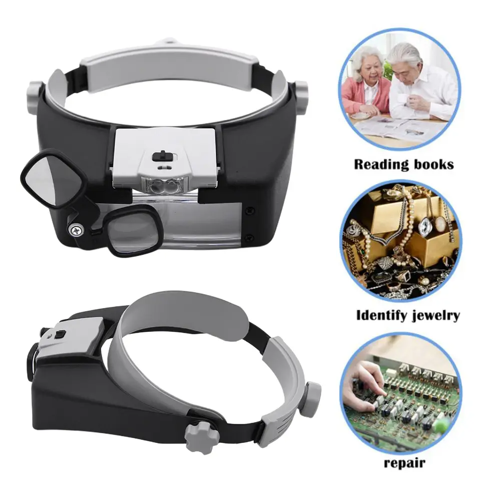 Head Mount Magnifier Glasses 1.5X 1.5X 6X 8X Loupe Helmet Magnifying Glass Multifunctional Wearable Magnifier for Reading Repair