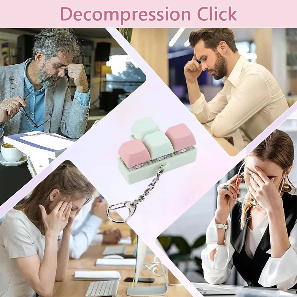 Finger Keyboard Fidget  4 Keys Keyboard Clicker  Sensory Fidget Keyring Keycaps Fidget Keyborad Button Stress Relief