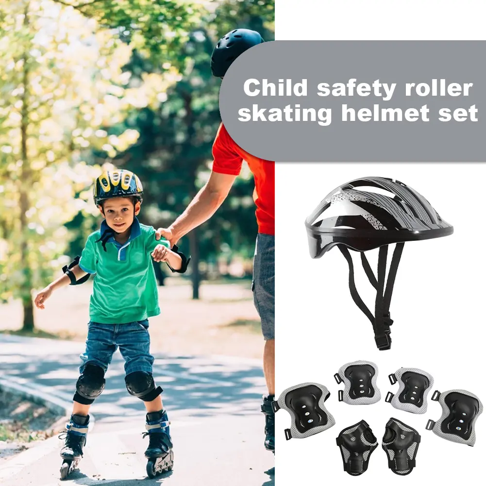 7Pcs Bicycle Sport Protective Gear Set with Wrist Guards Kids Skateboard Scooter Helmet Set for Skateboard/Bike/Skating/Cycling