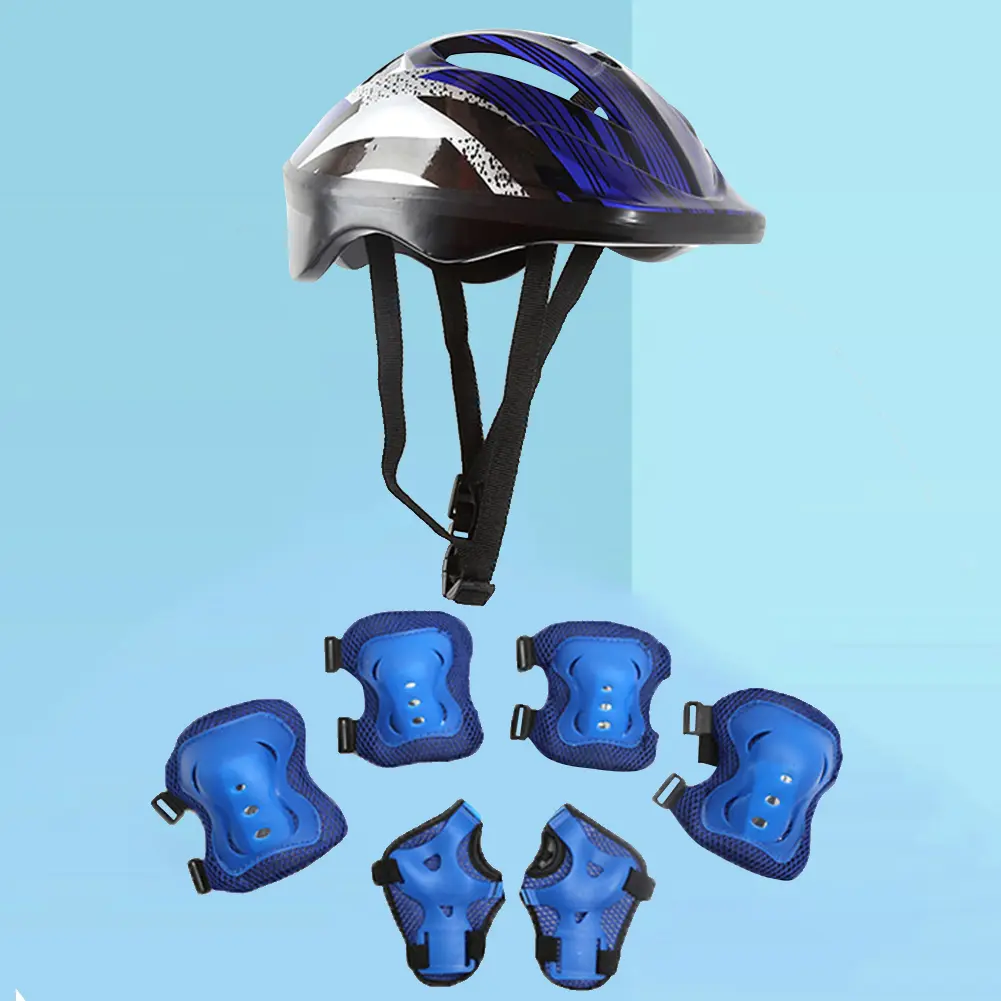 7Pcs Bicycle Sport Protective Gear Set with Wrist Guards Kids Skateboard Scooter Helmet Set for Skateboard/Bike/Skating/Cycling
