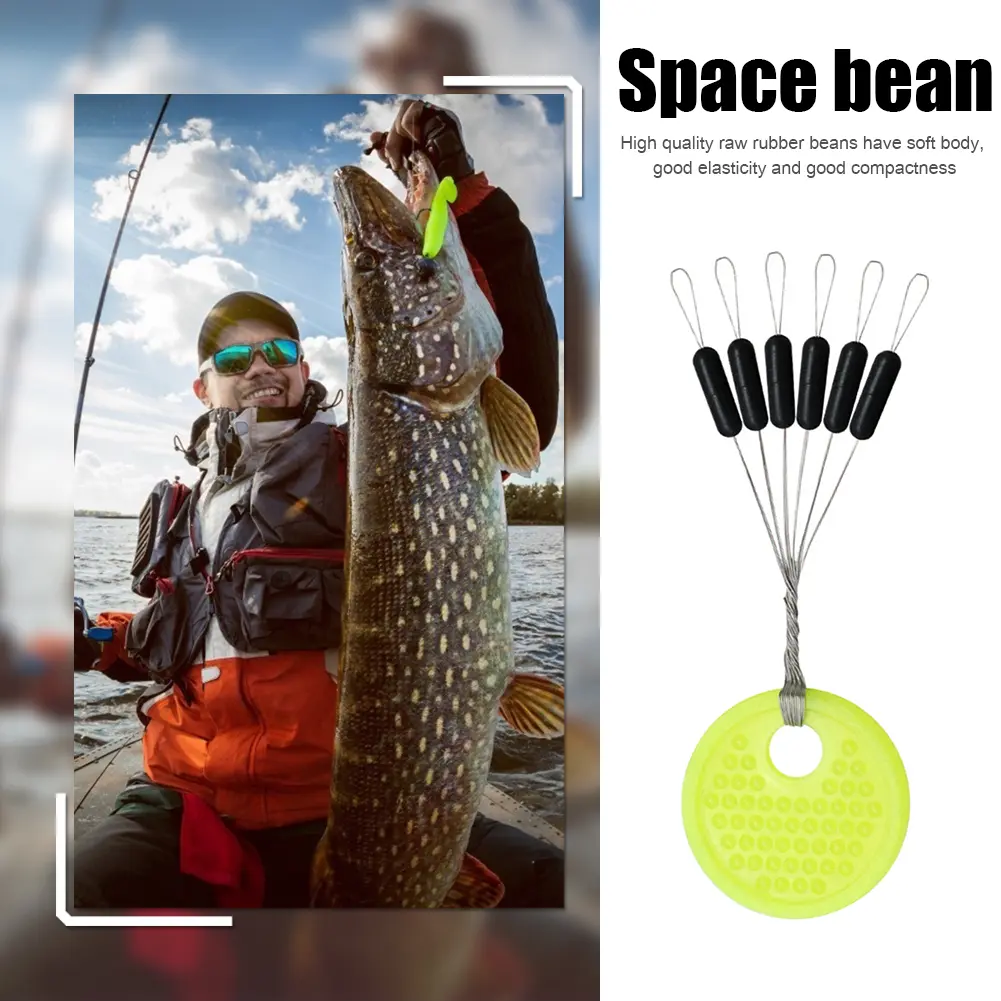 60pcs 10 Group Set Rubber Space Beans Stopper for Fishing Bait Fish Float Tools Carp Fishing Tackle Accessories 