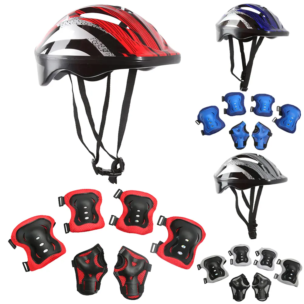 7Pcs Bicycle Sport Protective Gear Set with Wrist Guards Kids Skateboard Scooter Helmet Set for Skateboard/Bike/Skating/Cycling