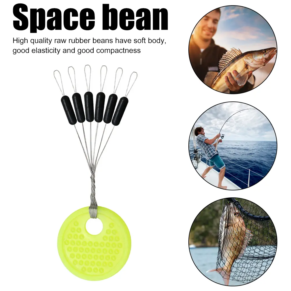 60pcs 10 Group Set Rubber Space Beans Stopper for Fishing Bait Fish Float Tools Carp Fishing Tackle Accessories 