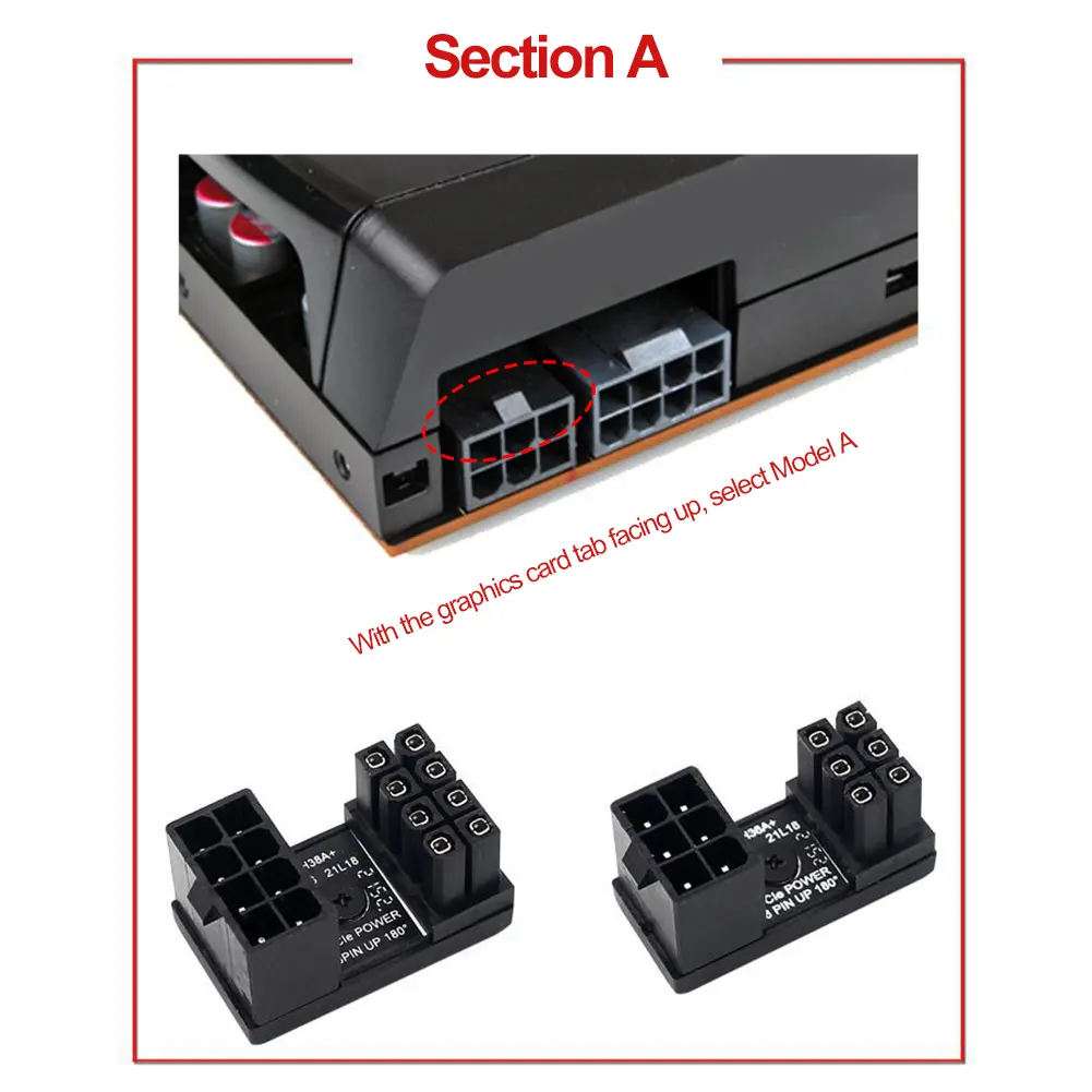 Graphics Card Power Supply Adapter 180° 6Pin/8Pin GPU PCIe Power Adapter Board for PC Graphics Card Power Steering Connector