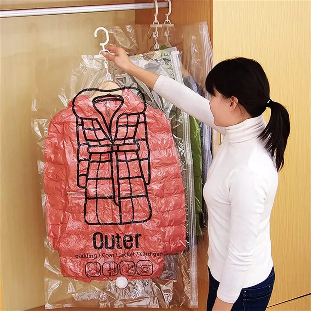 1-3Pcs Hanging Compressible Storage Bag Reusable Clothes Compression Storage Bag Space Saving for Clothes Down Overcoat