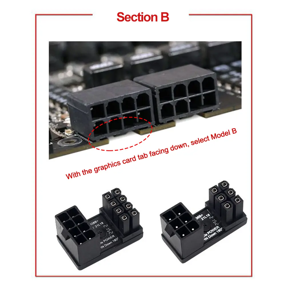 Graphics Card Power Supply Adapter 180° 6Pin/8Pin GPU PCIe Power Adapter Board for PC Graphics Card Power Steering Connector