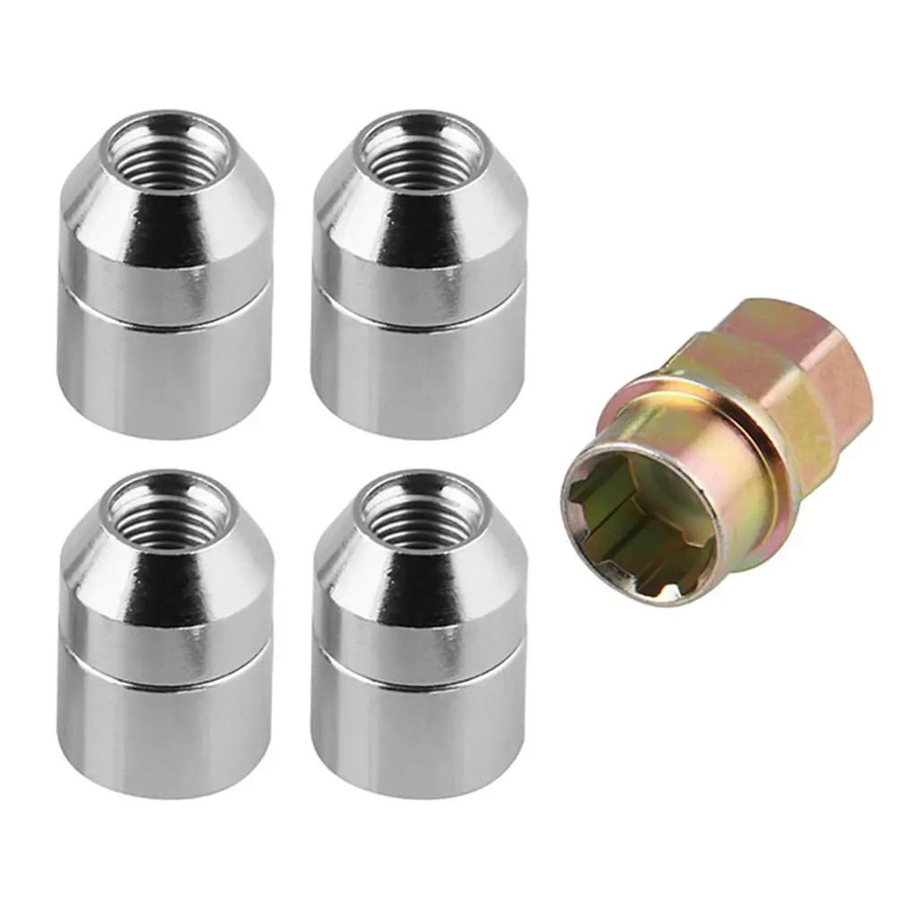 4 Locking Nuts 1 Key Universal Tire Wheel Lock Anti-Theft Screw Lug Nuts Iron Auto Tire Wheel Lock Accessories Easy Installation