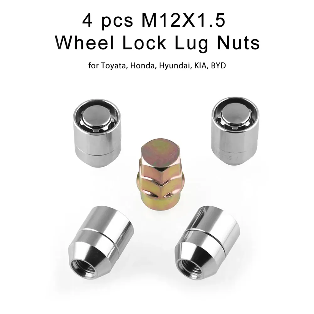 4 Locking Nuts 1 Key Universal Tire Wheel Lock Anti-Theft Screw Lug Nuts Iron Auto Tire Wheel Lock Accessories Easy Installation