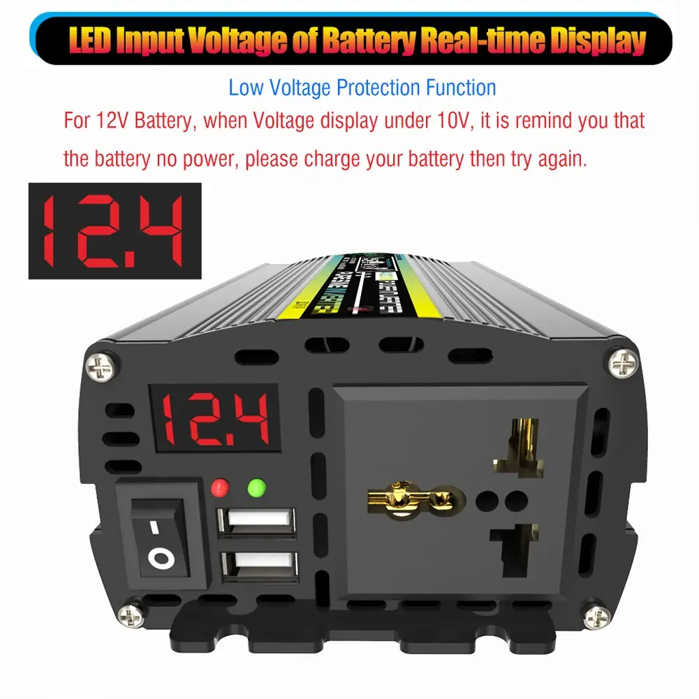 Pure Sine Wave Car Inverter DC 12V to AC 220V 8000/6000/4000/3000W Dual USB LED Display Intelligent Power Inverter With Fan