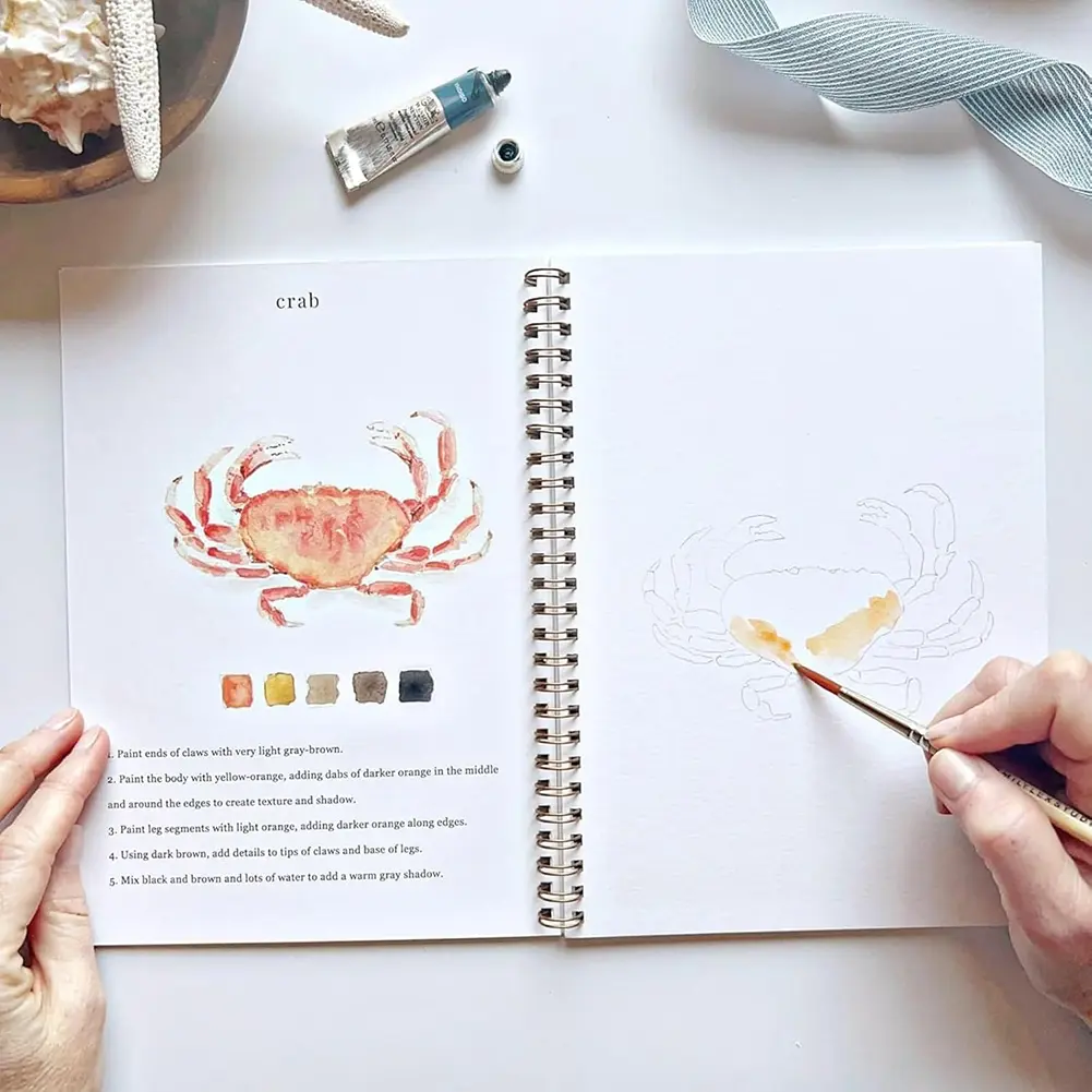 Watercolor Workbook with Paint Brushes and 12 Colors of Paint Portable Watercolor Painting Book Kids Picture Drawing Stationery