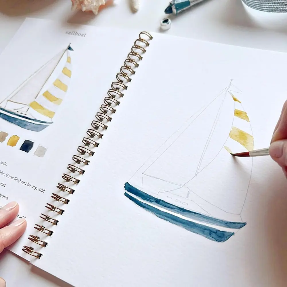 Watercolor Workbook with Paint Brushes and 12 Colors of Paint Portable Watercolor Painting Book Kids Picture Drawing Stationery