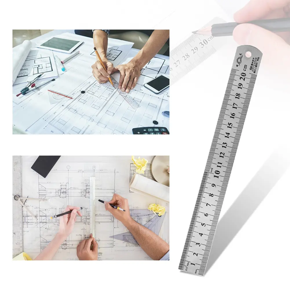 15/20/30/40/50cm Precision Double Side Stainless Steel Metal Straight Ruler Measuring Tool School Office Supplies