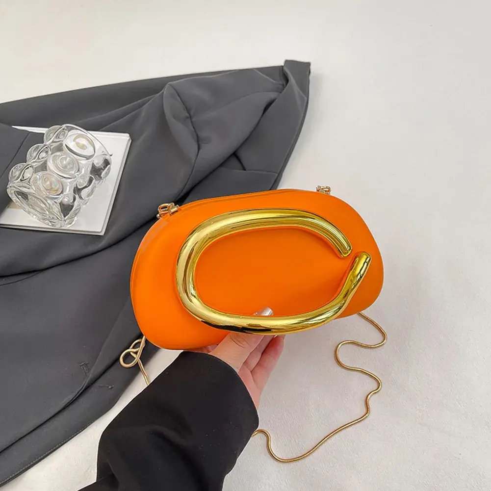 Women PU Leather Trendy Clutch Purses with Chain Metal Decoration Evening Bag Hand-held Shoulder Clutch Bag for Evening Dinner