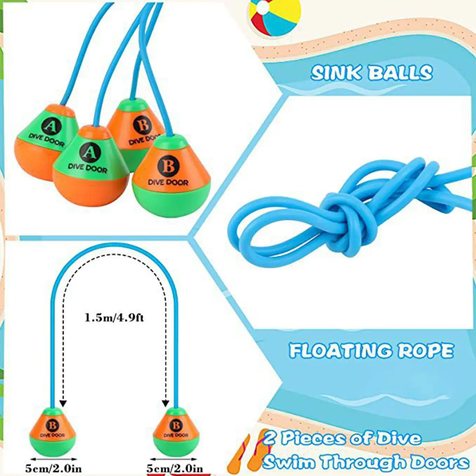 2pcs/set Through Door Diving Ring Funny Swimming Game Aids Reusable Underwater Swimming For Adults Kids Pool Through Rings