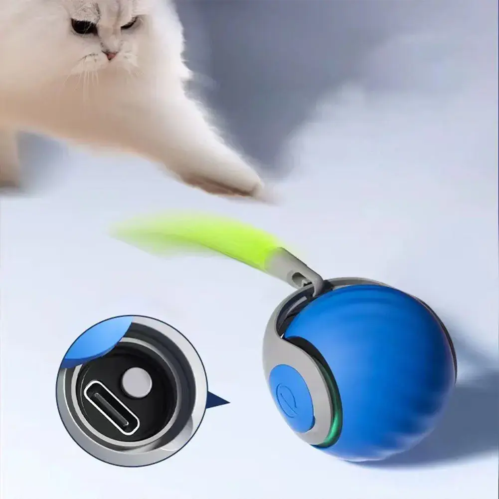 Automatic Cat Toys Ball Smart Cat Toys Two Speed Adjustment Speedy Tail Cat Toy with Replacement Tail Cat Interactive Ball Toys