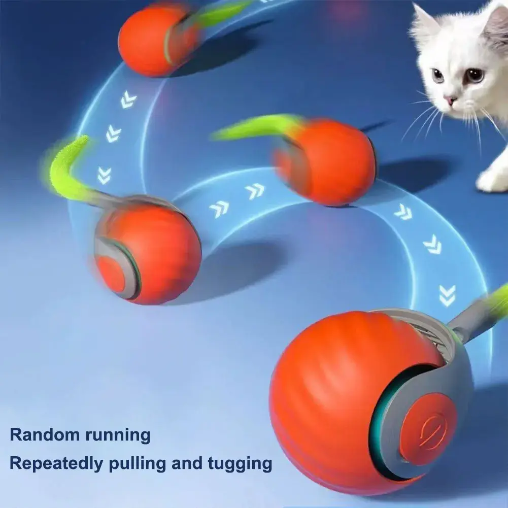 Automatic Cat Toys Ball Smart Cat Toys Two Speed Adjustment Speedy Tail Cat Toy with Replacement Tail Cat Interactive Ball Toys