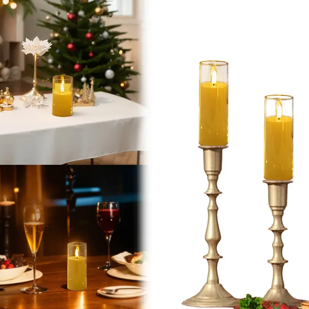 1-3Pcs LED Candle Light Flameless Electric Candles Lamp Acrylic Glass Battery Flickering Fake Tealight Candle Bulk Decor Candle