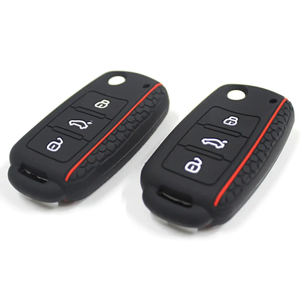 1-5Pcs Silicone Car Key Protection Shell Bag 3 Buttons Car Key Cover Case Shell Key Case for Volkswagen Sagitar Polo Golf Skoda