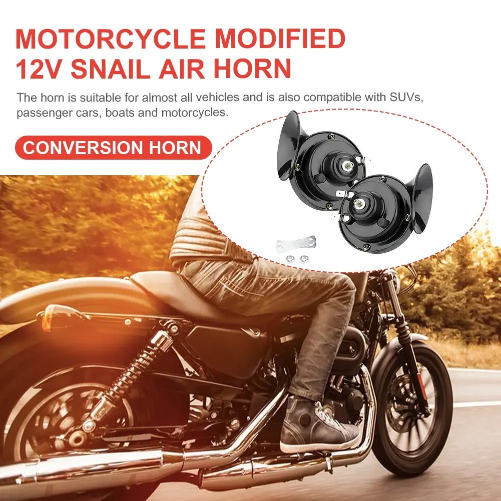 12V Car Motorcycle Snail Air Horn  48W Waterproof Auto Snail Horn 300DB Super Loud Horn for Motorcycle Car Truck SUV Boat