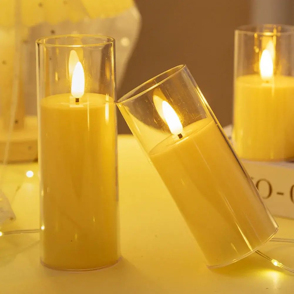 1-3Pcs LED Candle Light Flameless Electric Candles Lamp Acrylic Glass Battery Flickering Fake Tealight Candle Bulk Decor Candle