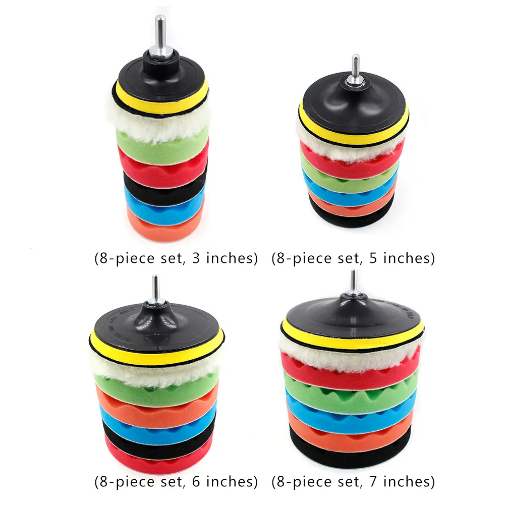 8Pcs/Set Polishing Pad Car Polishing Disc 3/5/6/7 Inch Car Sponge Polishing Pad Kit for Car Polisher Drill Adapter