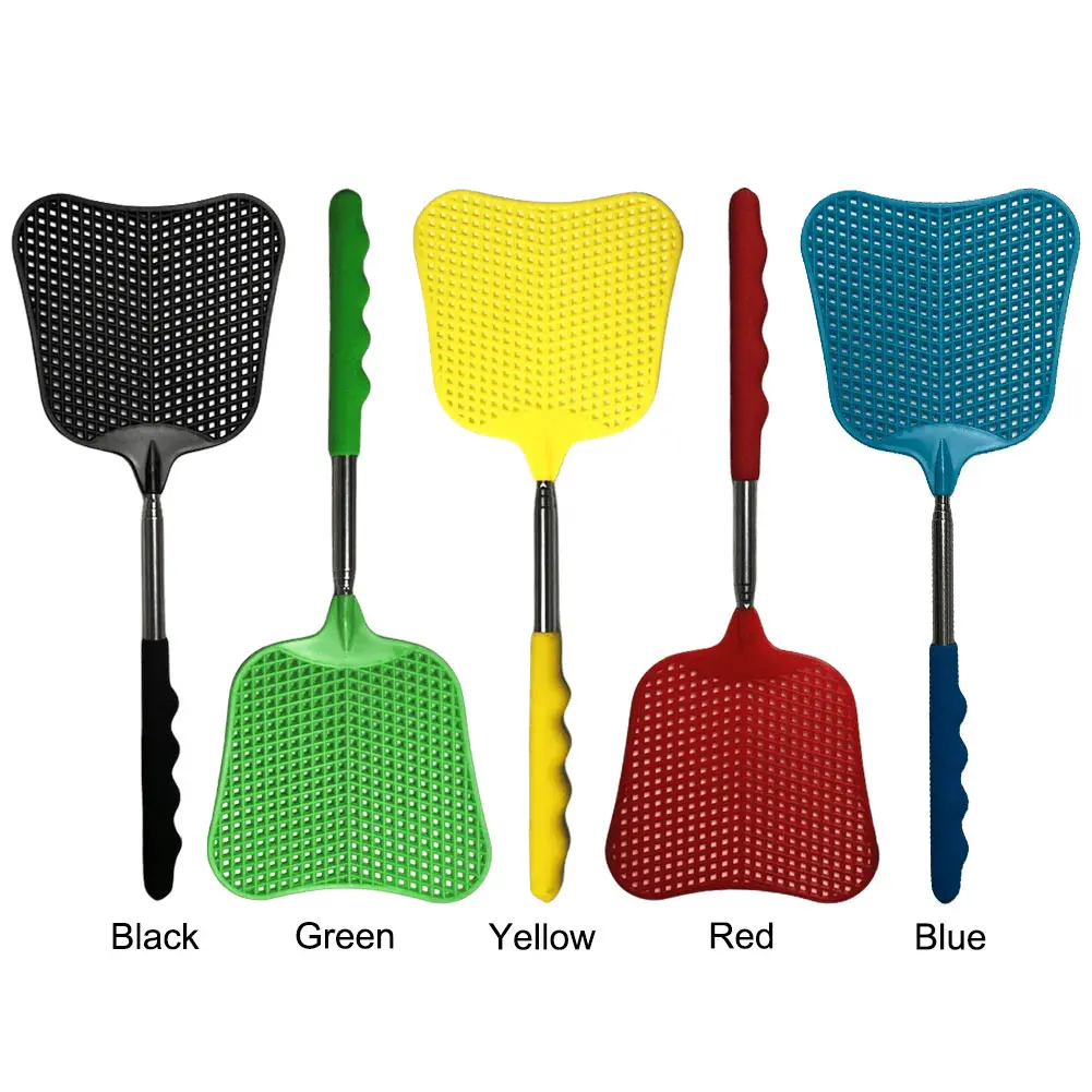 2Pcs Telescopic Fly Swatters with Anti-Slip Handle Retractable Fly Swatter Stainless Steel Rod Manual Bugs Killer Tools