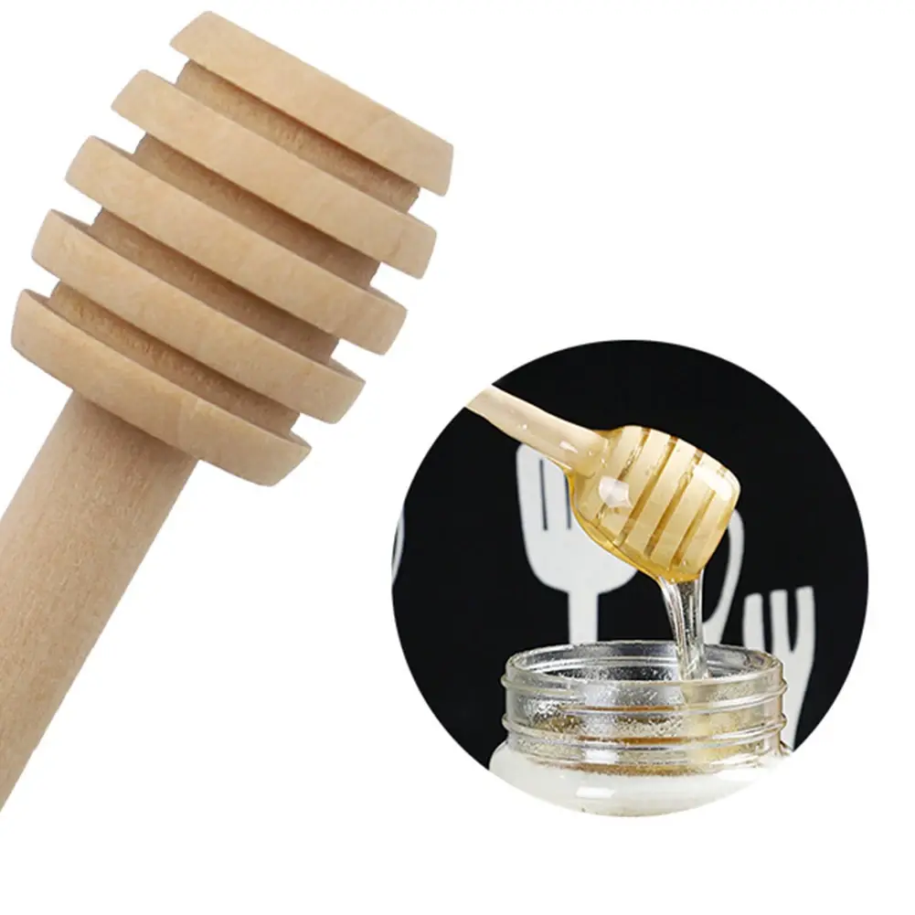 1-5Pcs Honey Dipper Stick Long Handle Wood Honey Mixer Stir Practical Bar Spoon Dispense Drizzle Honey Mixing Stick Kitchen Tool