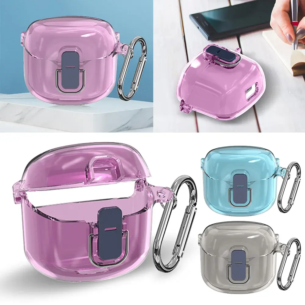 Protective Cover Shockproof Hard PC Shell Clear Case Cover Earphone Case with Carabiner for JBL Tune Flex 2023 Wireless Earbuds