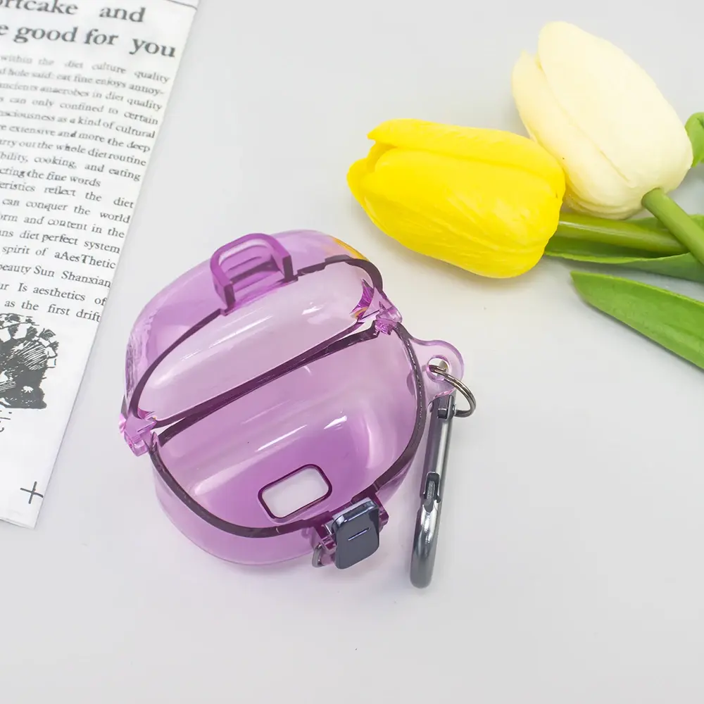 Protective Cover Shockproof Hard PC Shell Clear Case Cover Earphone Case with Carabiner for JBL Tune Flex 2023 Wireless Earbuds
