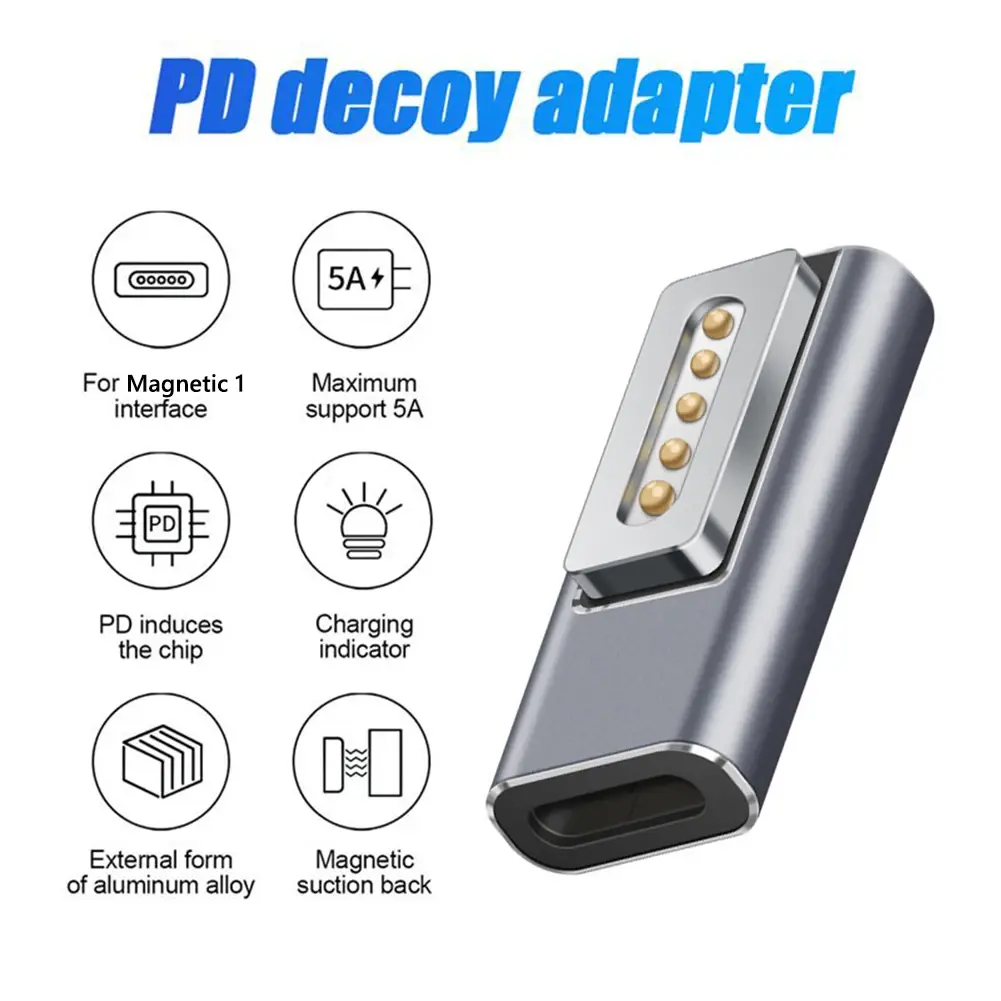 Type-C Female to Magnetic USB PD Fast Charging Adapter Connector Female to Magsafe 3 2 1 for Macbook Air/Pro Charging Adapter