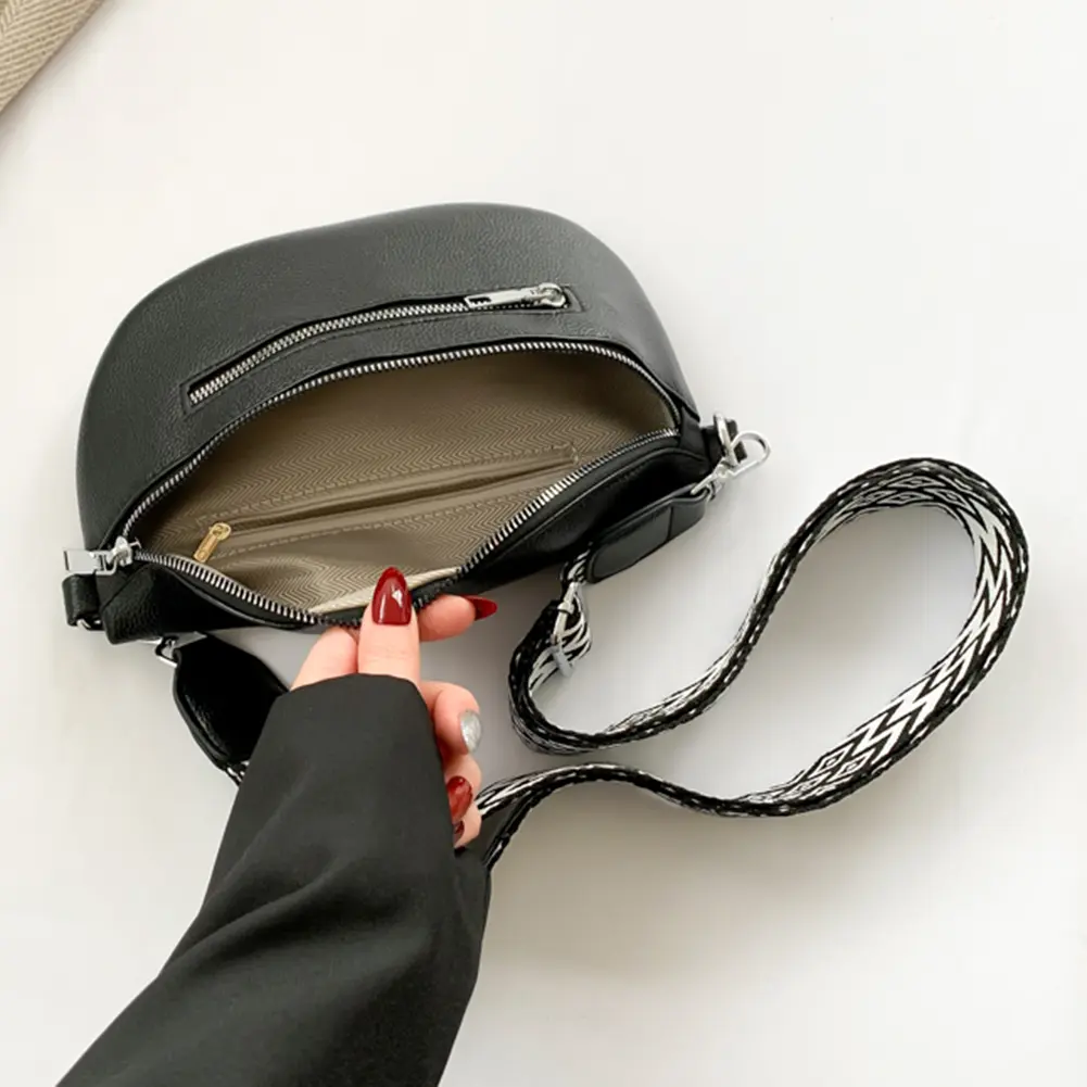 Women Stylish Crossbody Bag with Wide Strap Simple Shoulder Bag Multi-pocket Casual Bum Bag Travel Outdoor Bag