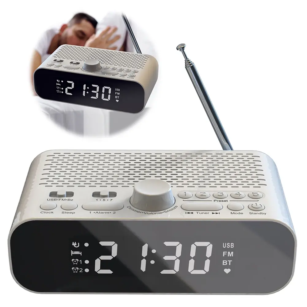 Digital Alarm Clock Radio Portable BT FM Radio Rechargeable Digital Radio with Auto-Off Timer Clock Radio for Bedroom