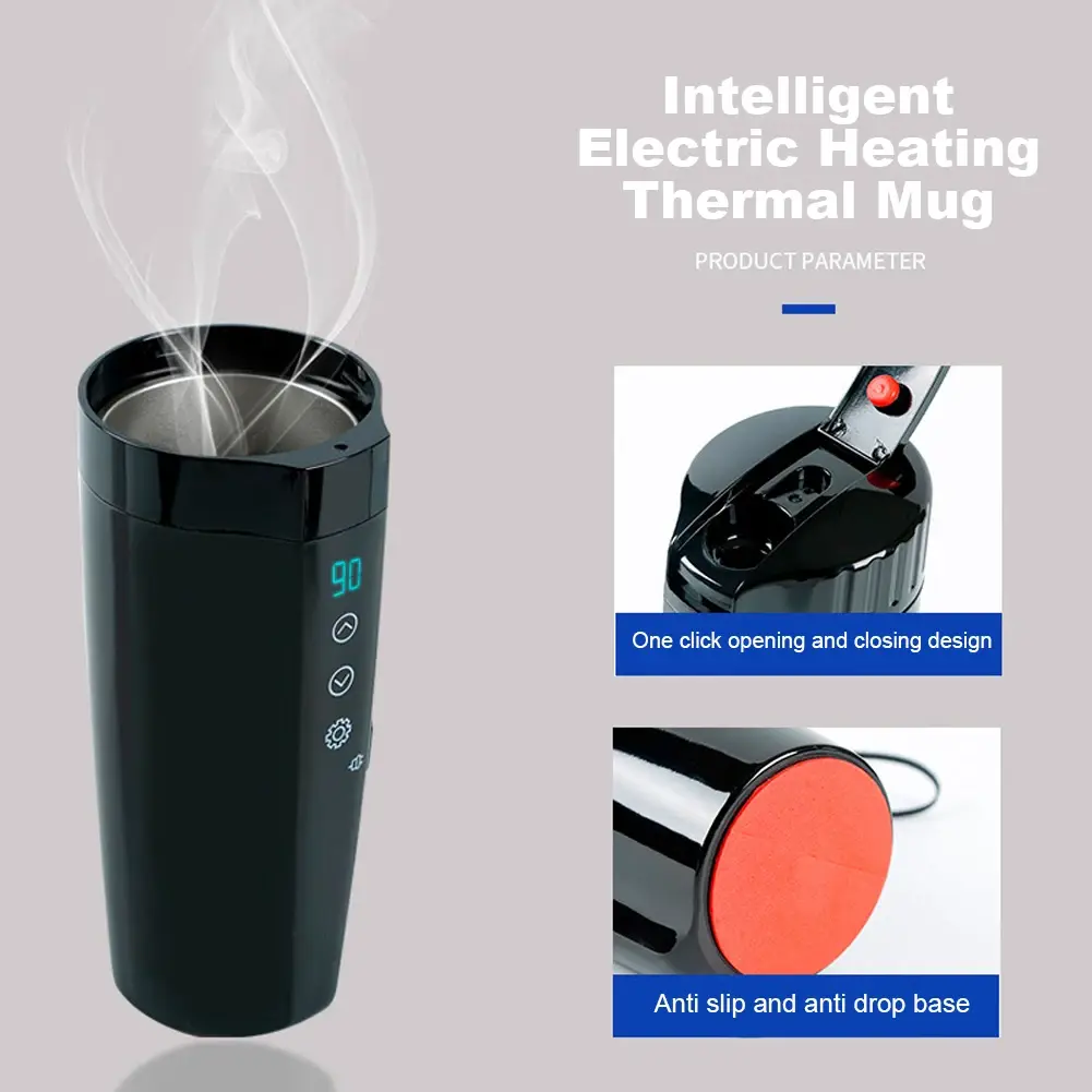 12V-24V Car Heating Cup Digital LCD Display Coffee Milk Heated Kettle Smart Temperature Control Water Warmer Bottle Touch Screen