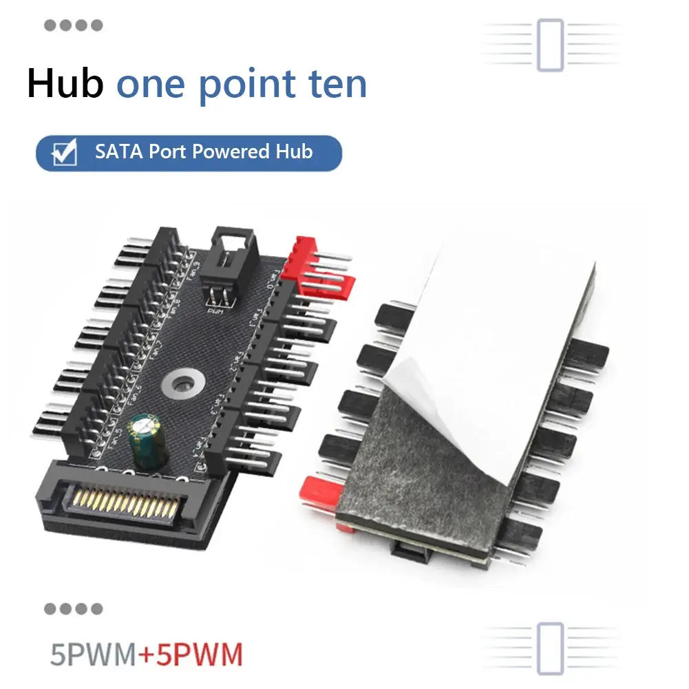 1 to 10 Way PWM Splitter HUB 4 Pin PWM Fan Power Supply Cable SATA Powered PC Case Motherboard Fan Power Extension Cable Cooler