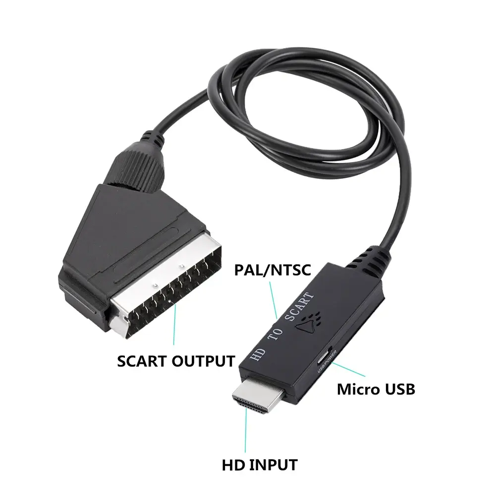 HDMI-Compatible to Scart Audio Video Converter Cable HDMI-Compatible Input to Scart Output Plug and Play For VHS VCR DVD HD