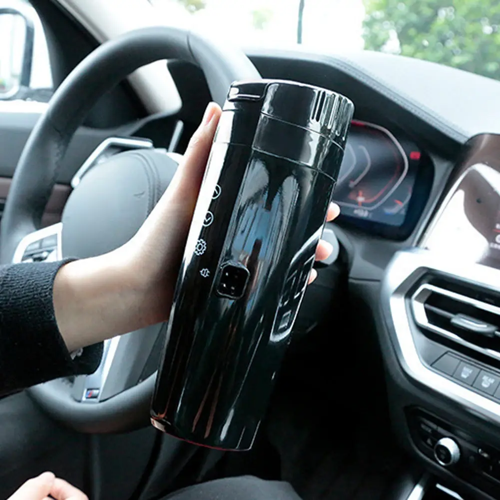 12V-24V Car Heating Cup Digital LCD Display Coffee Milk Heated Kettle Smart Temperature Control Water Warmer Bottle Touch Screen