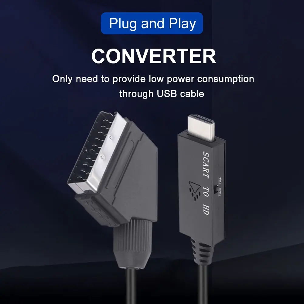 HDMI-Compatible to Scart Audio Video Converter Cable HDMI-Compatible Input to Scart Output Plug and Play For VHS VCR DVD HD