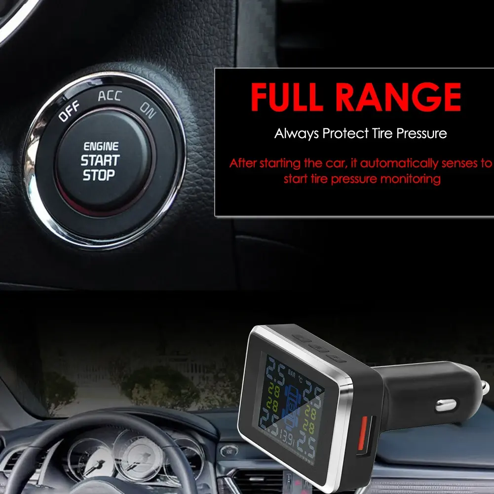 1-2Pc TPMS Monitor Car Tire Pressure Monitoring System LCD Digital Display With 4External Sensor Tyre Pressure Temperature Alarm