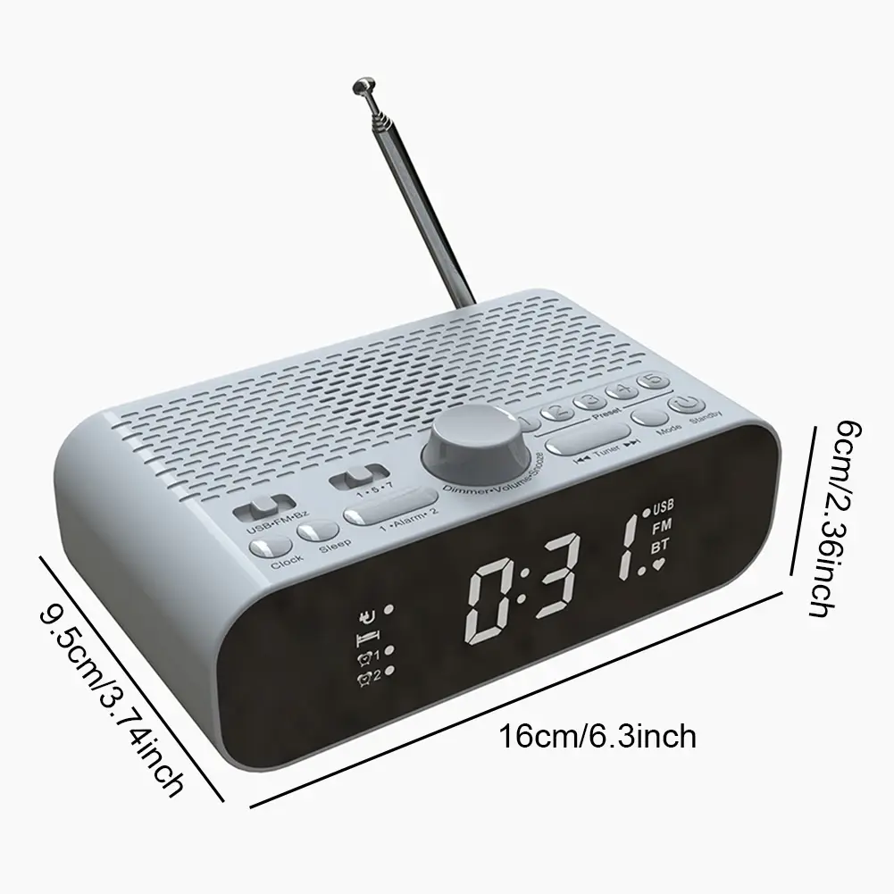 Digital Alarm Clock Radio Portable BT FM Radio Rechargeable Digital Radio with Auto-Off Timer Clock Radio for Bedroom