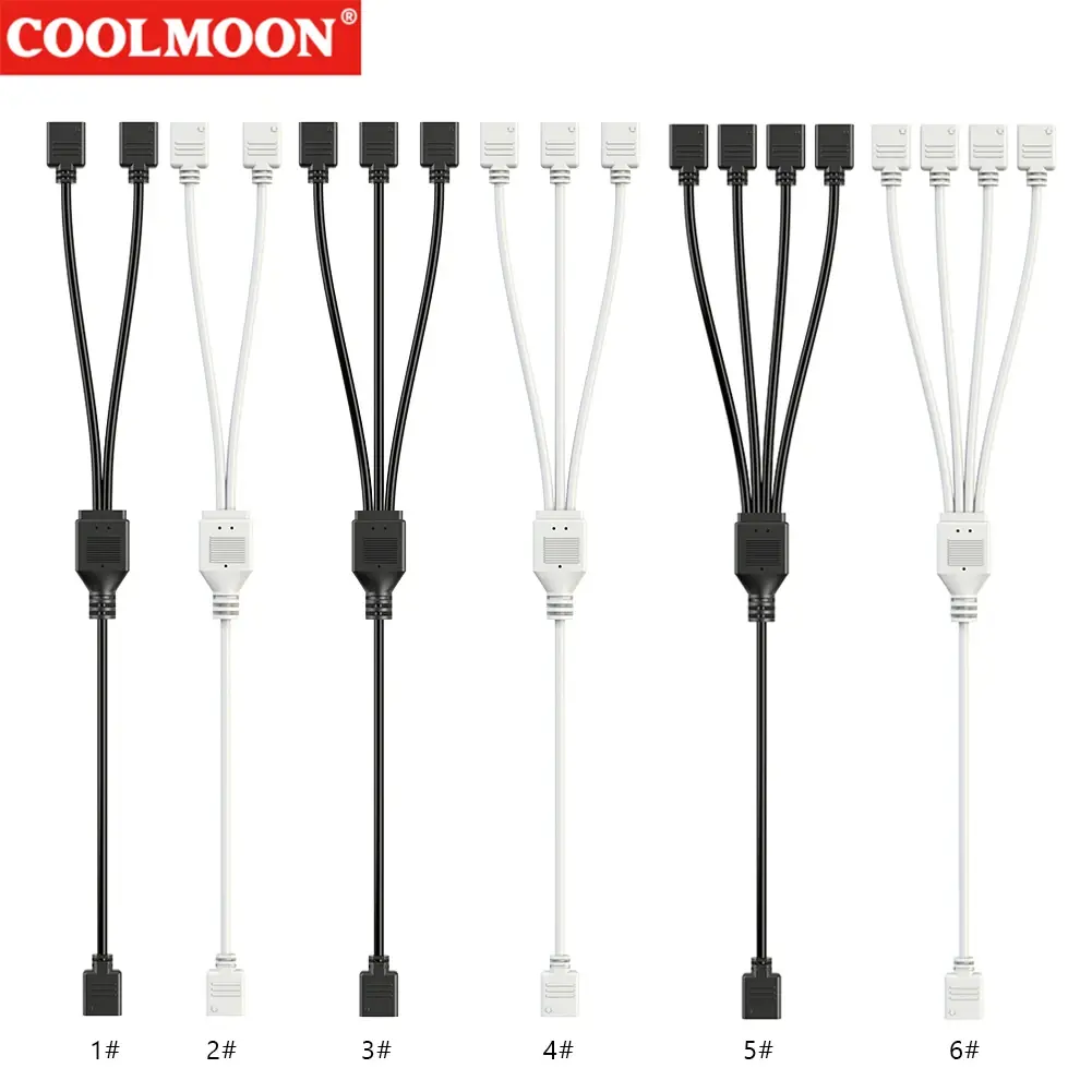 COOLMOON 5V 3PIN ARGB Splitter 1 To 2/3/4 Mainboard ARGB Extension Cable Resistant Extension Fan Connector for CPU Fan PC Case