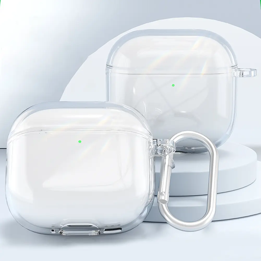 Transparent Protective Case Cover Shockproof TPU Wireless Earphone Cover with Carabiner for Apple AirPods 4 (2024) Charging Case