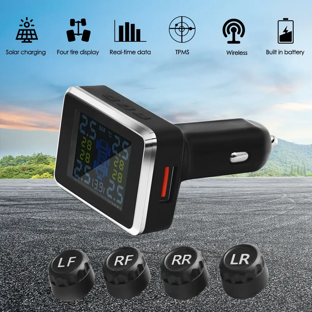 1-2Pc TPMS Monitor Car Tire Pressure Monitoring System LCD Digital Display With 4External Sensor Tyre Pressure Temperature Alarm