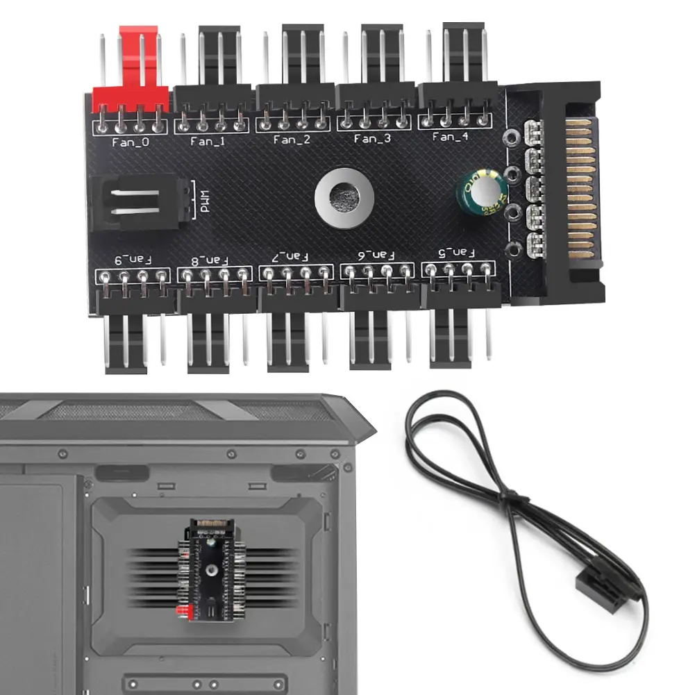 1 to 10 Way PWM Splitter HUB 4 Pin PWM Fan Power Supply Cable SATA Powered PC Case Motherboard Fan Power Extension Cable Cooler