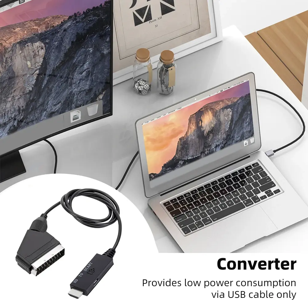 HDMI-Compatible to Scart Audio Video Converter Cable HDMI-Compatible Input to Scart Output Plug and Play For VHS VCR DVD HD