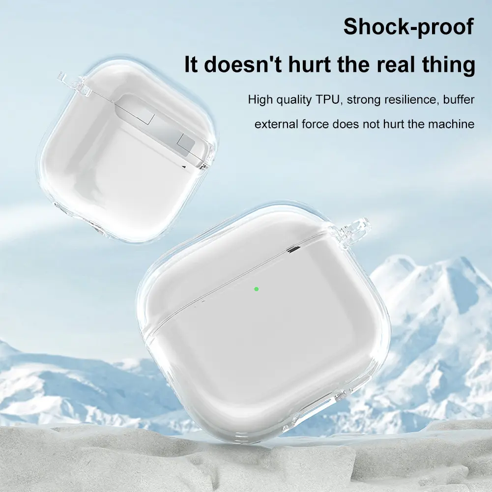 Transparent Protective Case Cover Shockproof TPU Wireless Earphone Cover with Carabiner for Apple AirPods 4 (2024) Charging Case